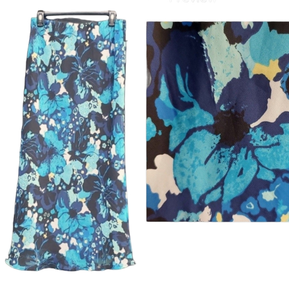 Cato Blue Maxi Floral Fine Mesh Overlay Slipon Skirt S